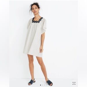 Madewell Striped Dress with Black Floral Neckline Dress Sz M